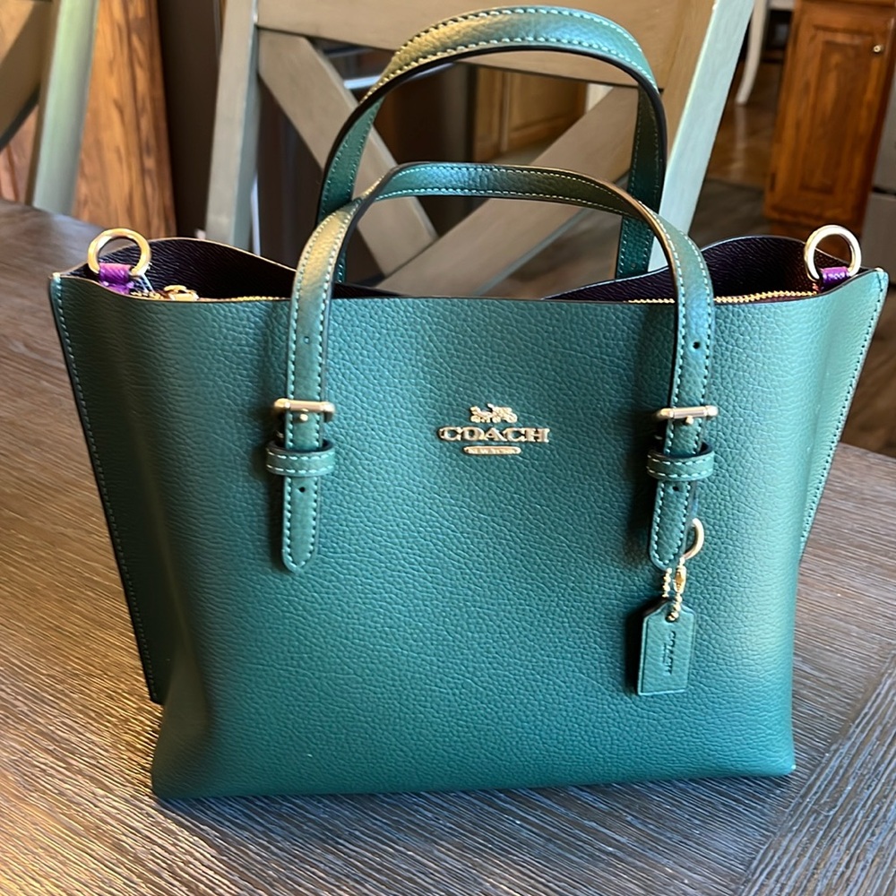 Beautiful green bag, inside purple